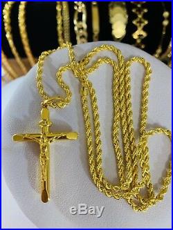 18K Saudi Gold Cross Necklace With 22 Long 2.5mm