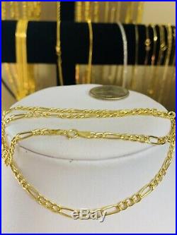 18K Saudi Gold Figuro Chain Necklace With 18 Long 4mm