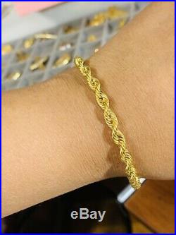 18K Saudi Gold Fine Rope Bracelet 8 Long