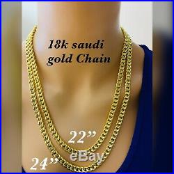 18K Saudi Gold Mens Chain Necklace With 24 Long