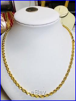 18K Saudi Gold Mens Rope Necklace With 24 Long