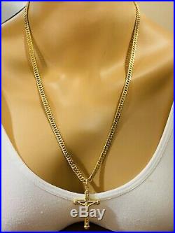 18K Saudi Gold Mens Womens Cross Necklace With 24 Long 6mm USA Seller