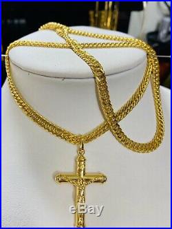 18K Saudi Gold Mens Womens Cross Necklace With 24 Long 6mm USA Seller