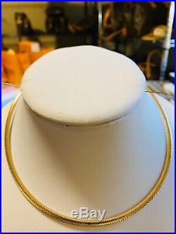 18K Saudi Gold Omega Chain Womens Necklace 16 Long Choker Two Tone 4mm
