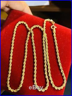 18K Saudi Gold Rope Chain Necklace With 18 Long