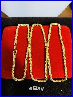 18K Saudi Gold Rope Chain Necklace With 18 Long