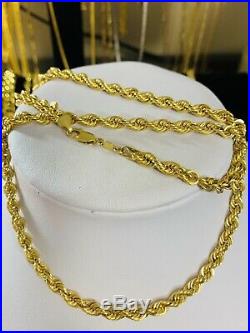 18K Saudi Gold Rope Chain Necklace With 20 Long 5mm