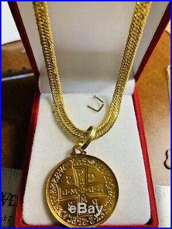 18K Saudi Gold Set Cross Necklace With 24 Long