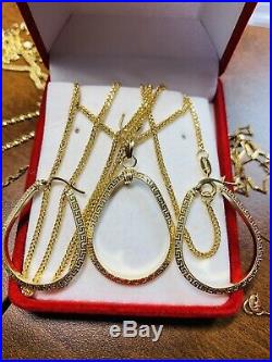 18K Saudi Gold Set Hoops Necklace & Earring With 18 Long