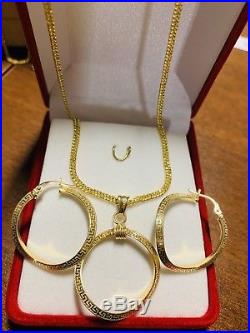 18K Saudi Gold Set Necklace & Earring With 18 Long