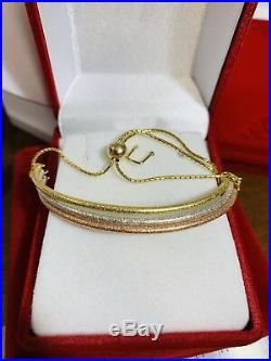 18K Saudi Gold Tri Color Bracelet Freesize Adjustable