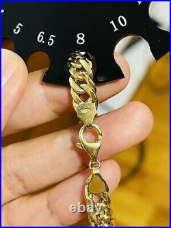 18K Saudi Real Fine UAE Gold MENS Size Cuban Bracelet FITS 9.0 Long 8mm 652g