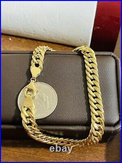 18K Saudi Real Fine UAE Gold MENS Size Cuban Bracelet FITS 9.0 Long 8mm 652g