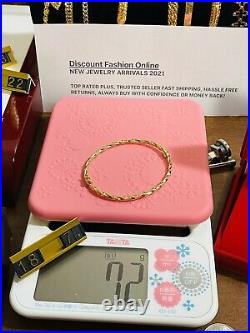 18K Saudi Real Fine UAE Gold WOMEN'S Bangle Bracelet 6-7 Long Sm/Med 3.2mm 7.2g