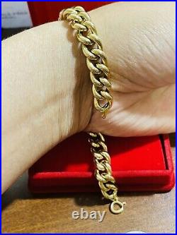 18K Saudi Real Fine UAE Gold WOMEN'S Cuban Bracelet FITS 7.5 Long 9mm 7.85grams