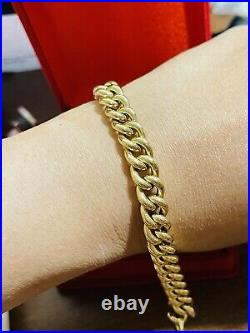 18K Saudi Real Fine UAE Gold WOMEN'S Cuban Bracelet FITS 7.5 Long 9mm 7.85grams