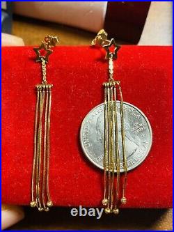 18K Saudi Yellow 750 Gold Fine Womens Dangle Earring 3.6g 2.5 Long USA SELLER