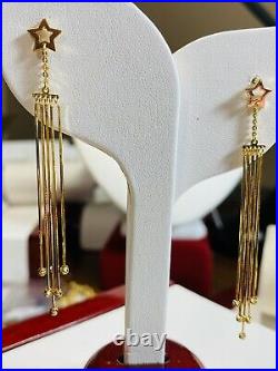 18K Saudi Yellow 750 Gold Fine Womens Dangle Earring 3.6g 2.5 Long USA SELLER
