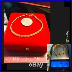 18K Yellow 750 Yellow Gold Fine Womens Bracelet Fits 7.5 4mm USA Seller