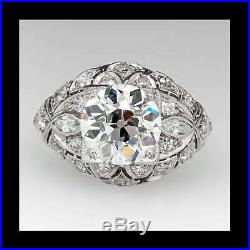 1920's VTG Antique filigree 2.45ct round diamond engagement 14k white gold ring
