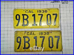 1938 California License Plate Pair 9B 17 07 CLEAN original unrestored