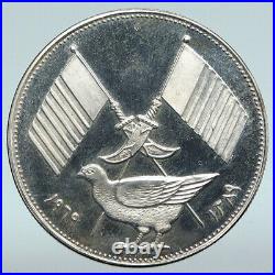 1969 AJMAN United Arab Emirates RASHID & CHICKEN Old Silver 5 Riyal Coin i89673