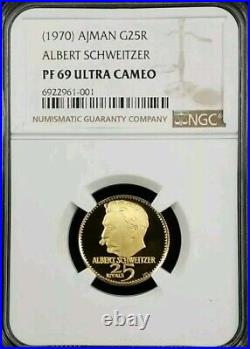 1970 Ajman G25R ALBERT SCHWEITZER UAE Gold Proof NGC PF 69 Ultra Cameo #1688