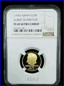 1970 Ajman G25R ALBERT SCHWEITZER UAE Gold Proof NGC PF 69 Ultra Cameo #1688