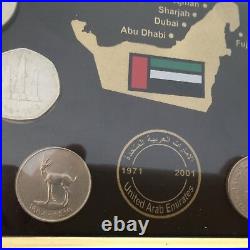 1971 2001 United Arab Emirates Official Set Coins Abu Dhabi Dubai Sharjah Ajman