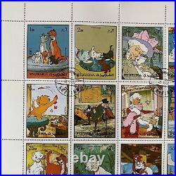 1972 Fujeira Aristocats Disney Stamps Complete Sheet Cto Cancel