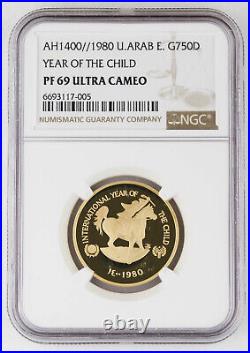 1980 United Arab Emirates 750 Dirhams Gold Proof Coin NGC PF69 UAE Year of Child