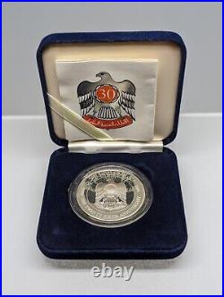 1996 United Arab Emirates UAE 50 Dirham Silver Coin 25th Anniversary Zayed COA