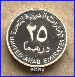 1998 United Arab Eimirates UAE 25 Dirhams Silver Coin 35 Anniversary Dubai Bank