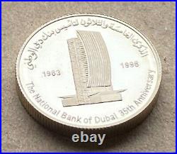 1998 United Arab Eimirates UAE 25 Dirhams Silver Coin 35 Anniversary Dubai Bank