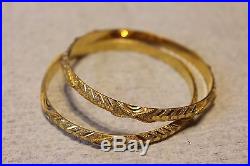 2-Bangle Bracelets with Etched Design Solid 22kt Yellow Gold