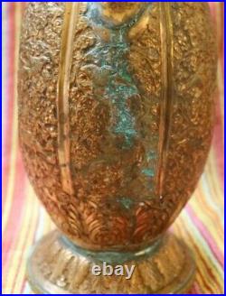 2 Vintage Large 22 Middle Eastern Carved Copper Tea Urns United Arab Emirates