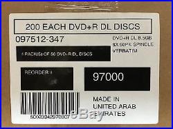 200 Verbatim DVD+R DL 8.5GB 8X Logo Spindle 97000 Disc ID-MKM003 Xbox 360 Comp