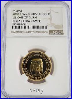 2007 Gold United Arab Emirates 1/2 Oz Visions Dubai Medal Ngc Proof 67 Ultra Cam