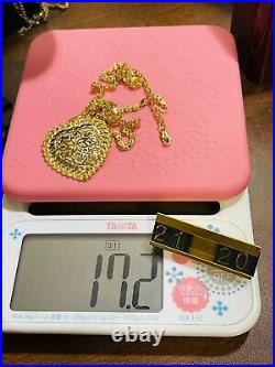 21K 875 Fine Saudi Gold Women's 20 Long Heart Damascus Necklace 17.2g 3.2mm