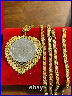 21K 875 Fine Saudi Gold Women's 20 Long Heart Damascus Necklace 17.2g 3.2mm