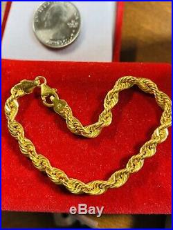 21K FINE Saudi Gold Fine WOMEN'S Rope Bracelet With 7 Long 4mm USA Seller