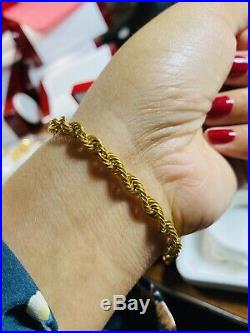 21K FINE Saudi Gold Fine WOMEN'S Rope Bracelet With 7 Long 4mm USA Seller