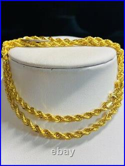 21K Fine 875 Saudi Gold Women's Rope Necklace With 22 Long 4mm 11.9g FastShip