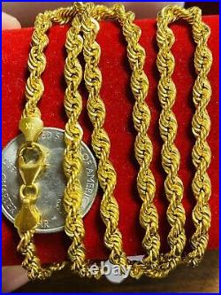 21K Fine 875 Saudi Gold Women's Rope Necklace With 22 Long 4mm 11.9g FastShip