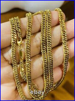 21K Fine Saudi Gold 875 Mens Cuban Necklace With 24 Long 4mm 13.3g Fast Ship