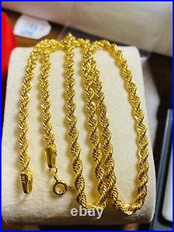 21K Fine Saudi Gold Womens Rope Chain Necklace With 18 Long 3.2mm 7g Fastship