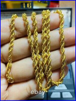21K Fine Saudi Gold Womens Rope Chain Necklace With 18 Long 3.2mm 7g Fastship