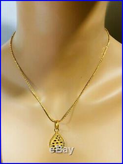 21K Fine Yellow Gold Fine Set Necklace With 18 Long Chain 1.6 Mm USA Seller
