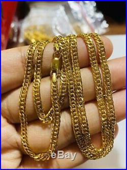 21K Saudi 875 Gold Fine Mens Cuban Necklace With 22 Long Chain 3.5mm USA Seller