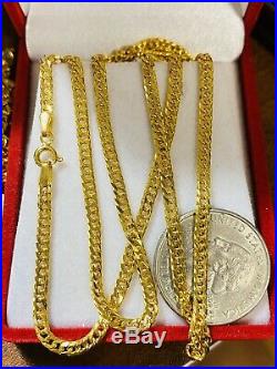 21K Saudi 875 Gold Fine Mens Cuban Necklace With 24 Long Chain 3.2mm 6.64g